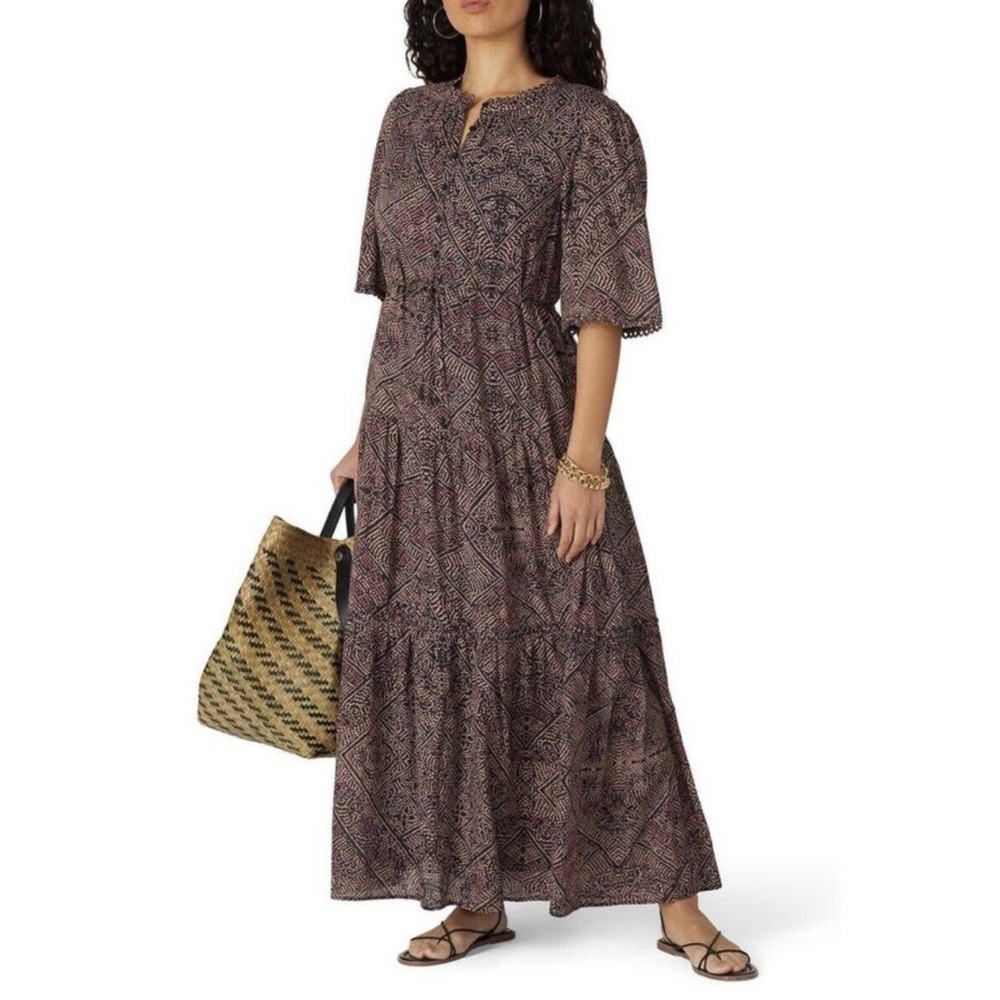 Apiece Apart Alta Maxi Dress Print Cotton Scalloped